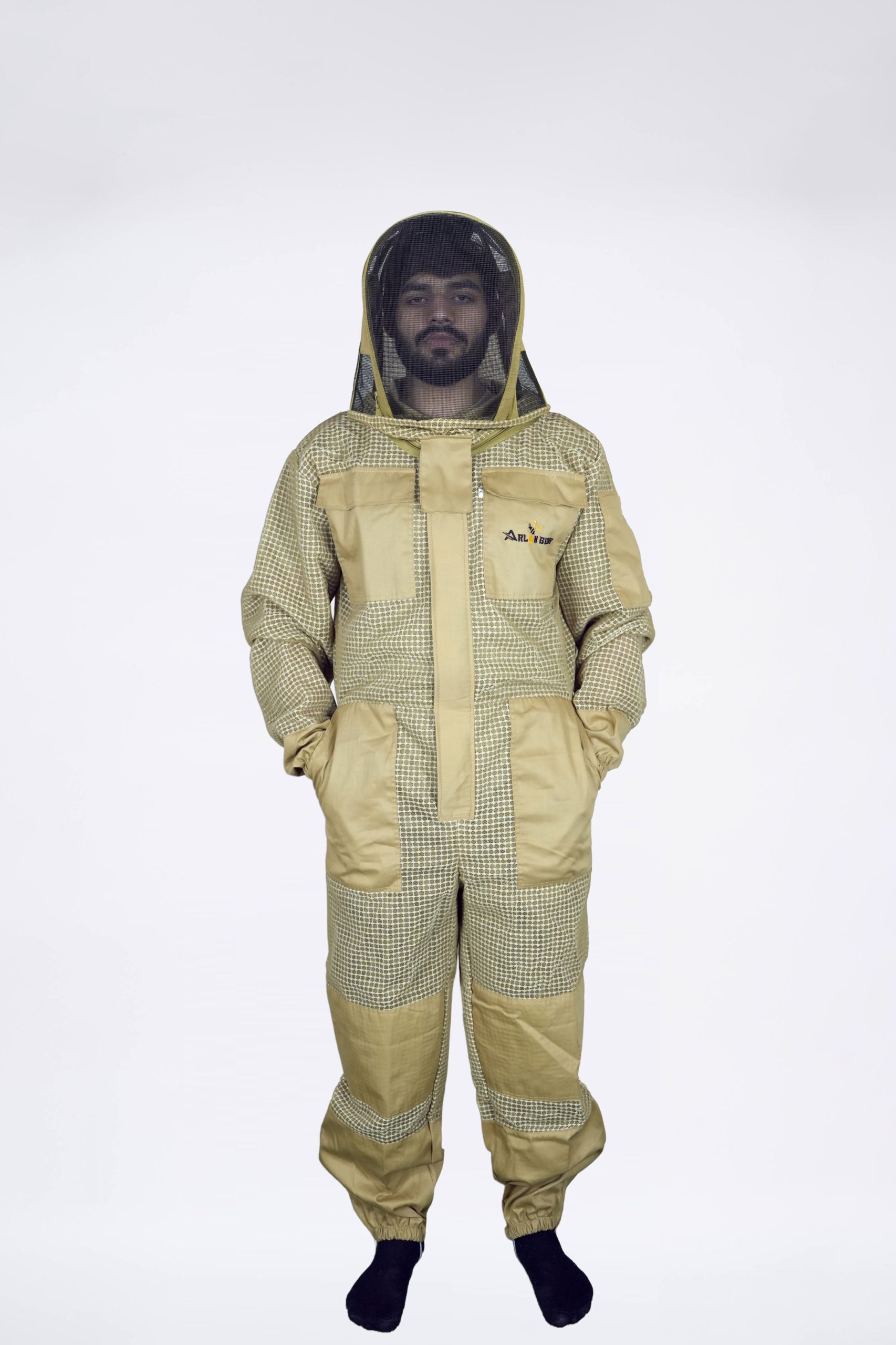 Custom Khaki Tan 3-Layer Ventilated With Knee Pad Reinforcement Fencing Veil Beekeeping Suit - Image 5