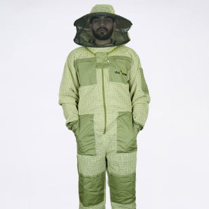 Unisex Sting-Proof Ultra-Ventilated 3-Layer Mesh Beekeeping Suit Olive Green Round Veil