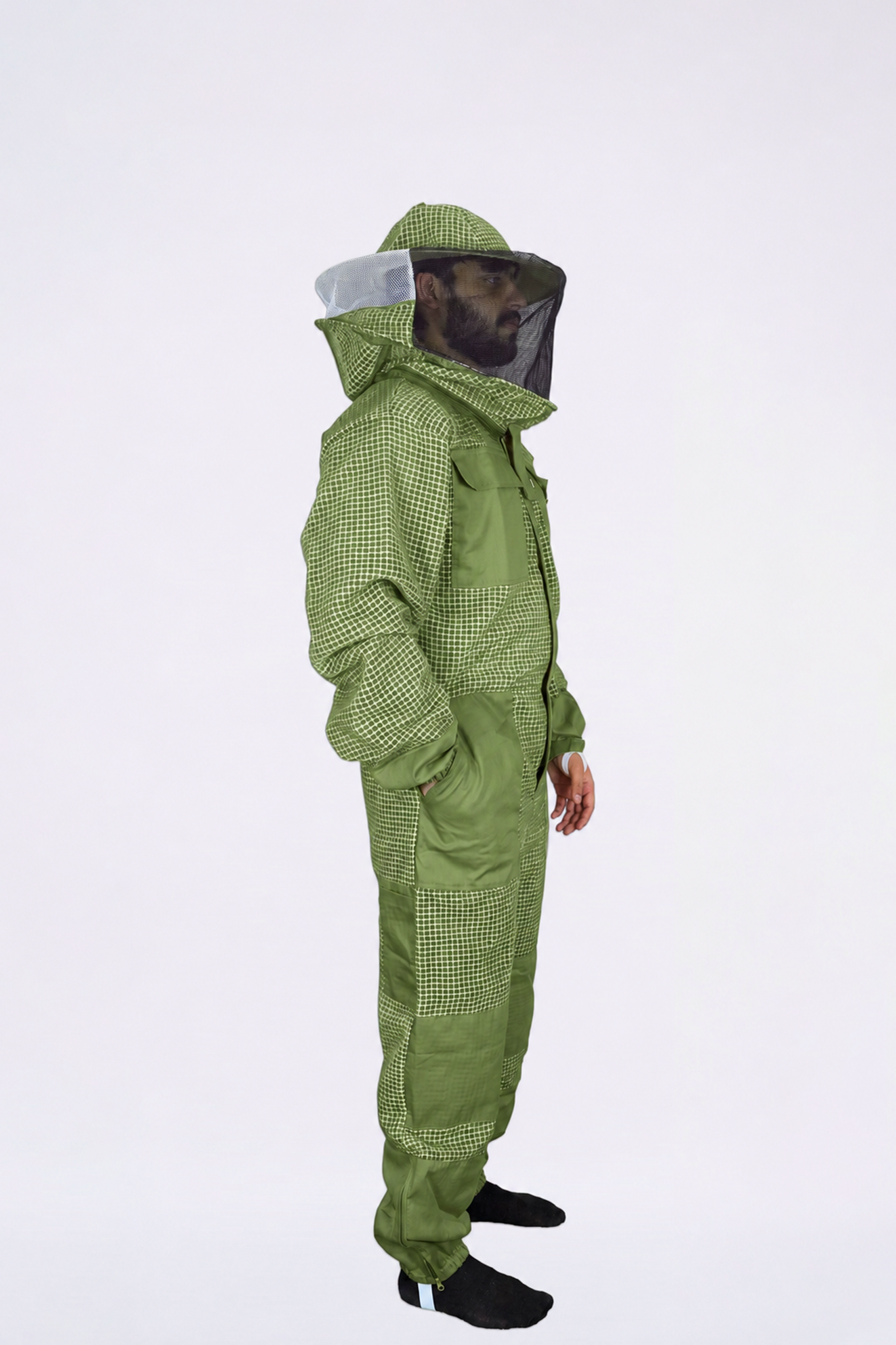 Unisex Sting-Proof Ultra-Ventilated 3-Layer Mesh Beekeeping Suit Olive Green Round Veil - Image 8