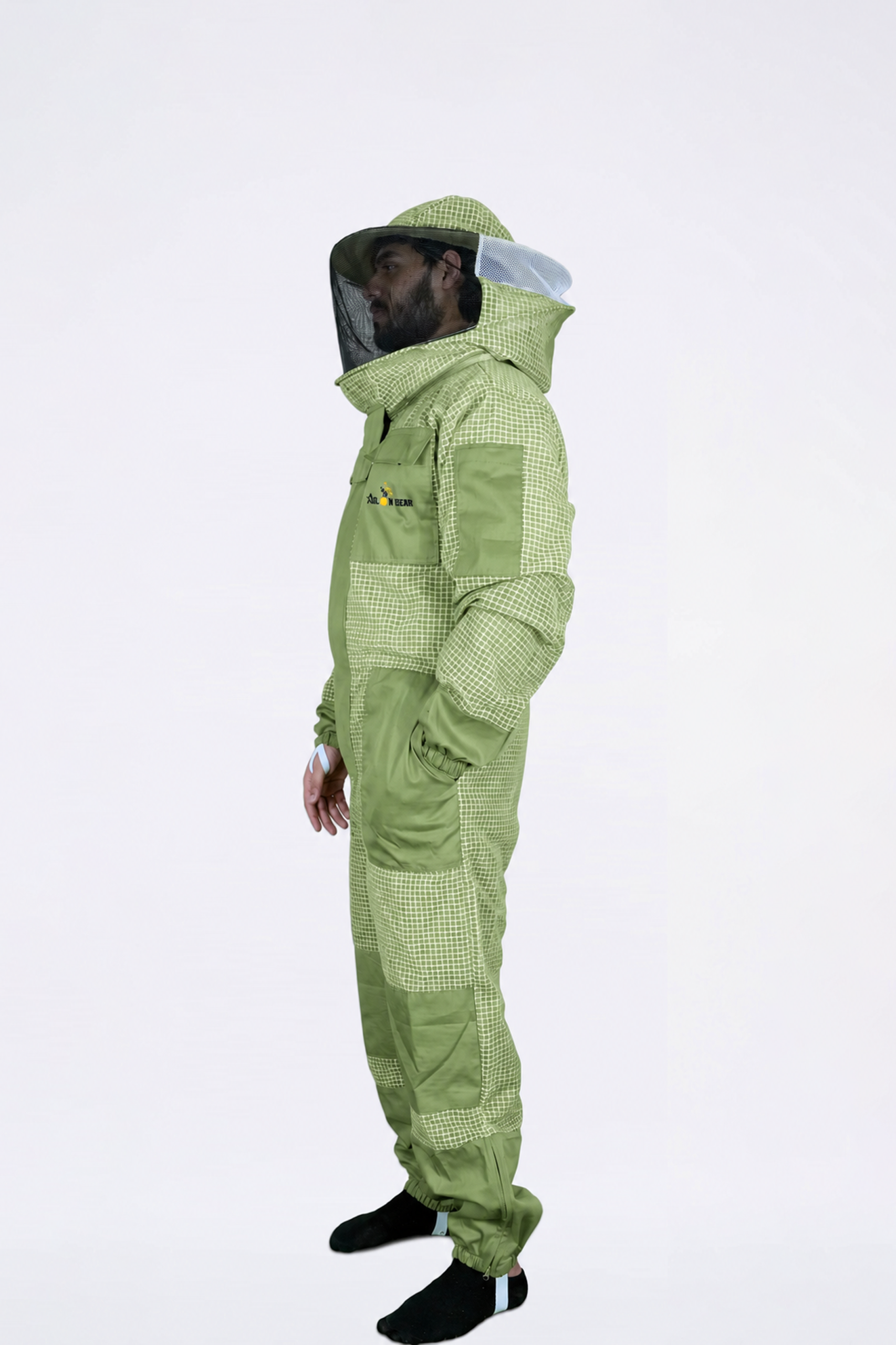 Unisex Sting-Proof Ultra-Ventilated 3-Layer Mesh Beekeeping Suit Olive Green Round Veil - Image 9