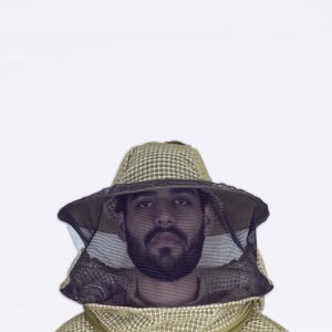 Khaki Detachable round Wide-brim mesh veil for hive inspection