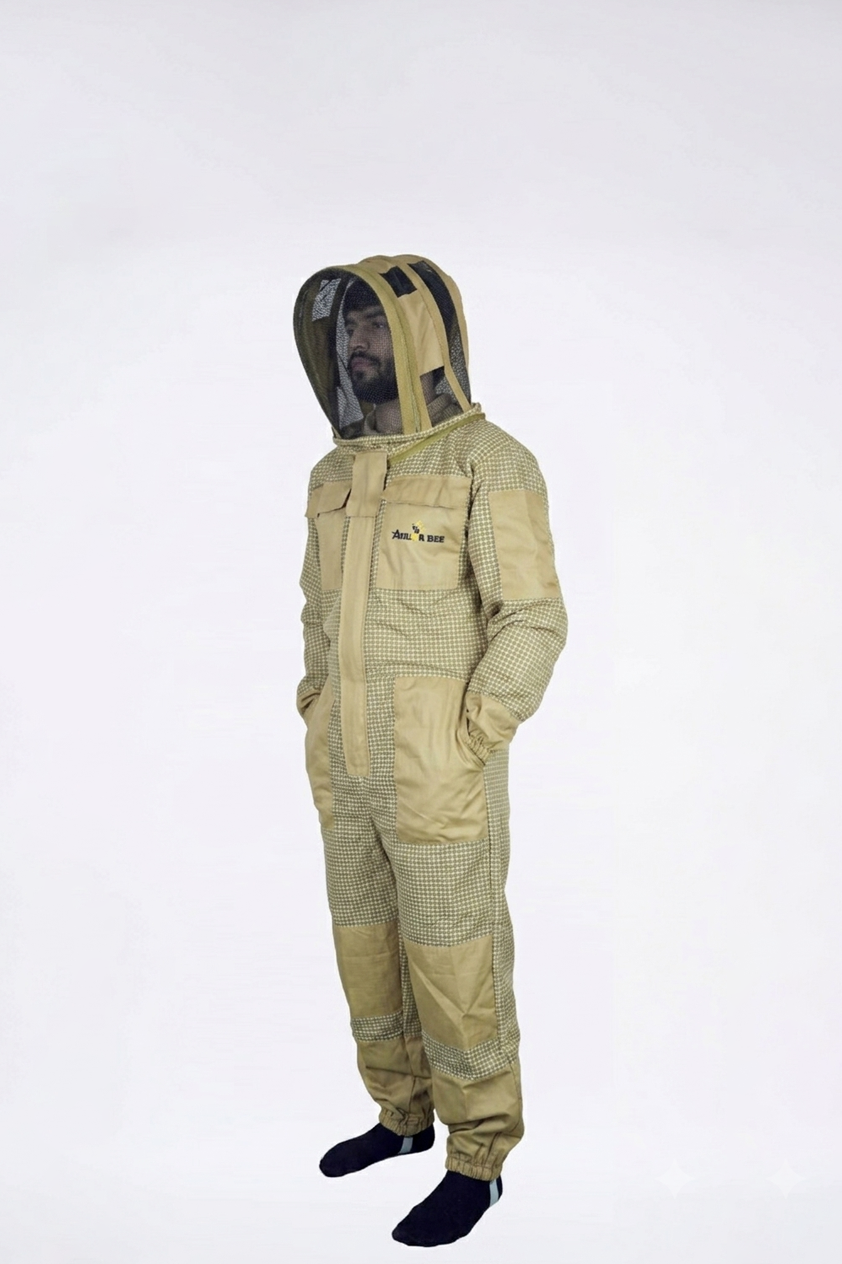 Custom Khaki Tan 3-Layer Ventilated With Knee Pad Reinforcement Fencing Veil Beekeeping Suit - Image 3