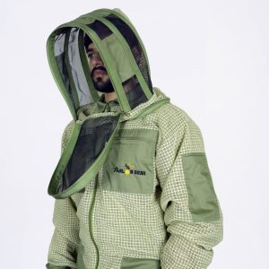 Olive Green Breathable Beekeeper Suit Round Hood Detachable-Style Fencing Veil