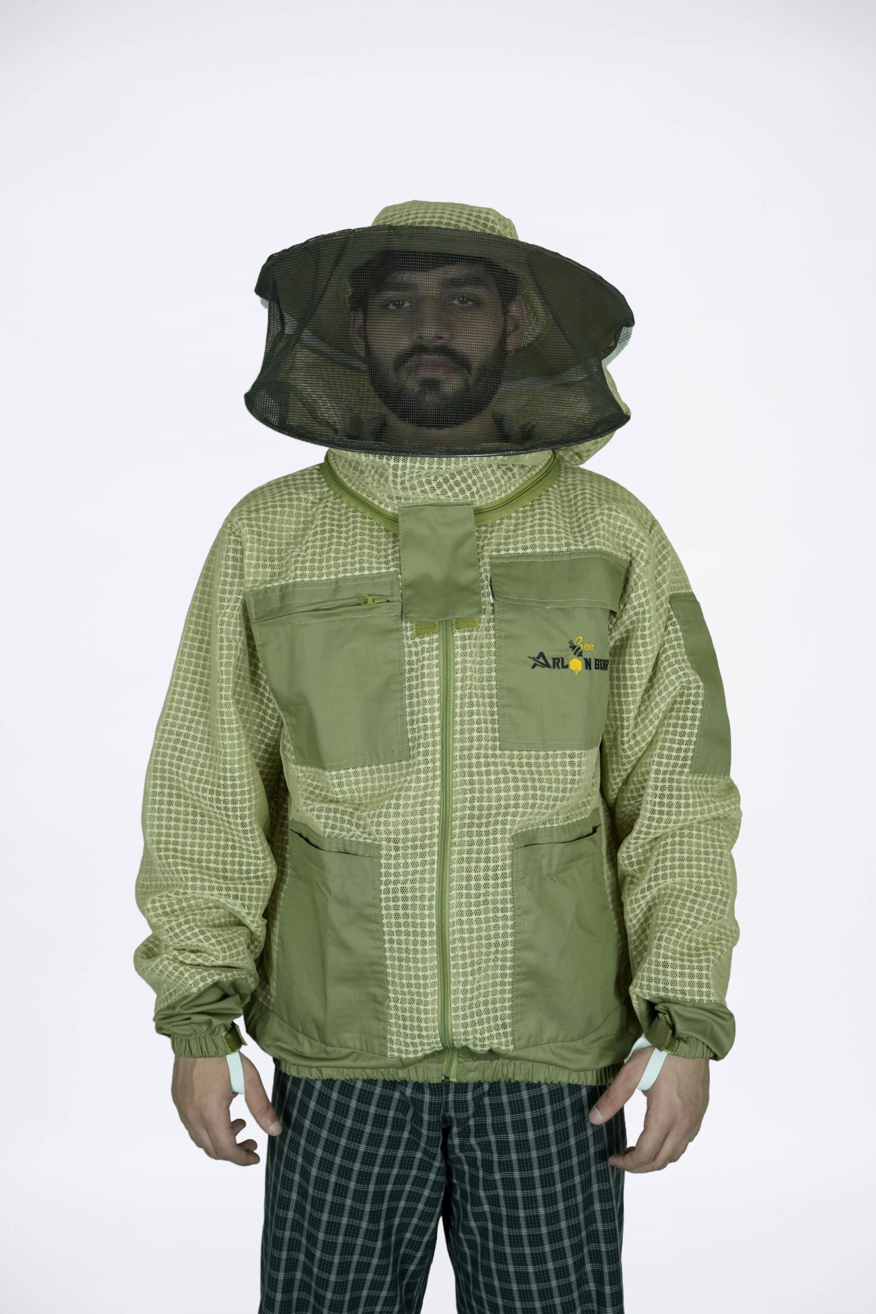 Olive Green Reinforced Protective Adjustable Round Beekeeping Jacket of Arlon Bee Gear - Image 10
