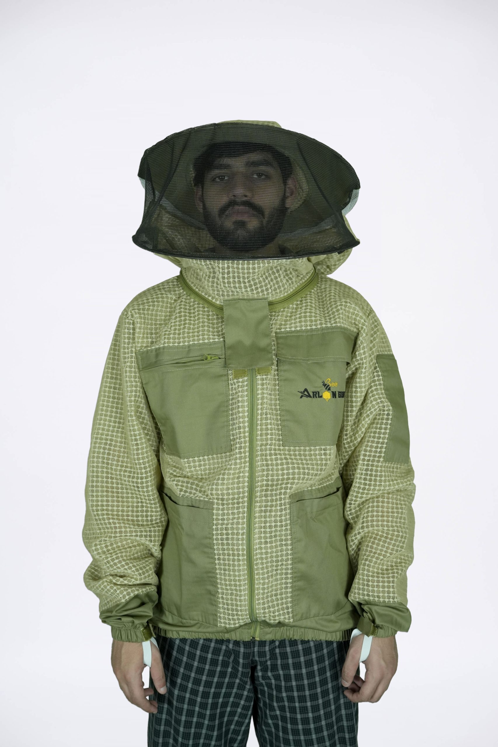 Olive Green Reinforced Protective Adjustable Round Beekeeping Jacket of Arlon Bee Gear - Image 11